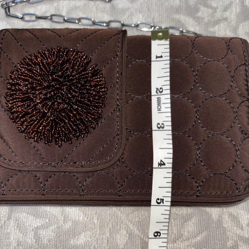Vera Bradley Dazzle Clutch Espresso Brown Quilted Beaded Pom Pom Purse - Picture 6 of 12